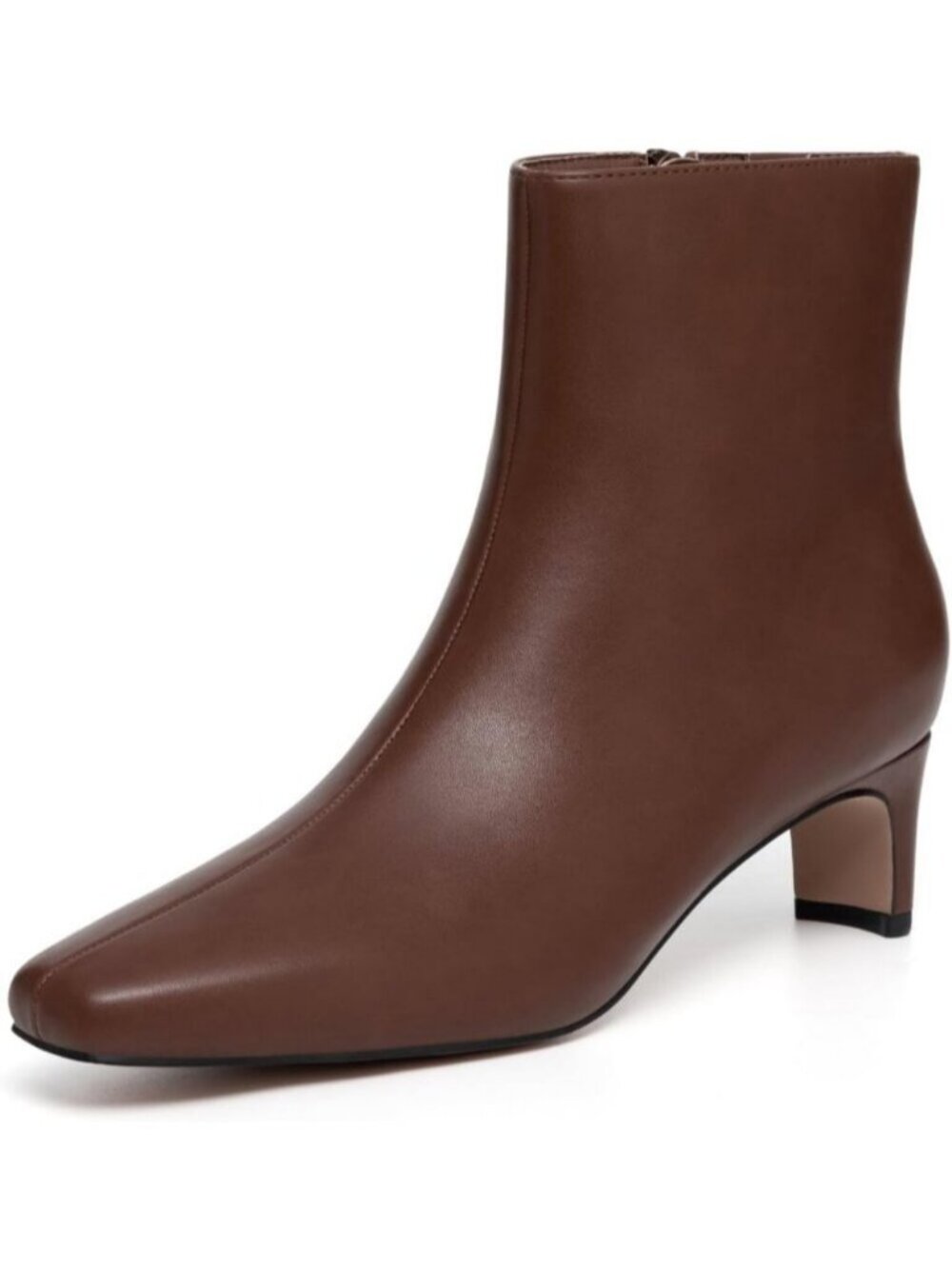 Women's Brown Ankle Boots Low Heel Pointed Square Toe Short Boots with Side Zip
